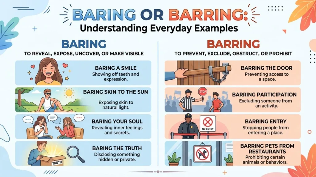 Baring or Barring in Everyday Examples