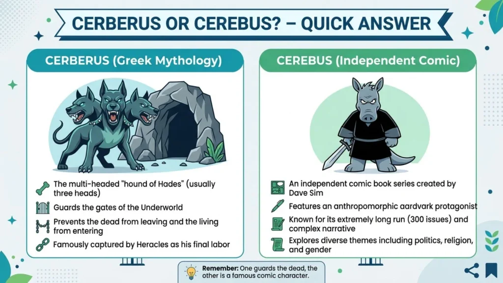 Cerberus or Cerebus – Quick Answer