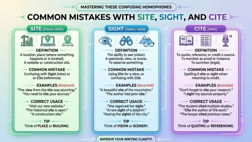 Common Mistakes with Site, Sight, and Cite