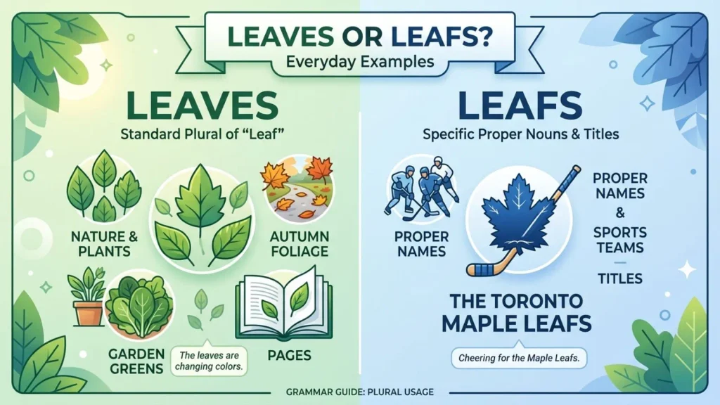 Leaves or Leafs in Everyday Examples