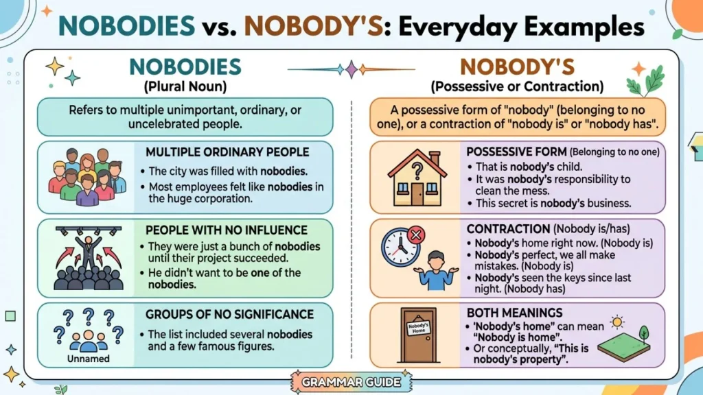 Nobodies and Nobody's in Everyday Examples