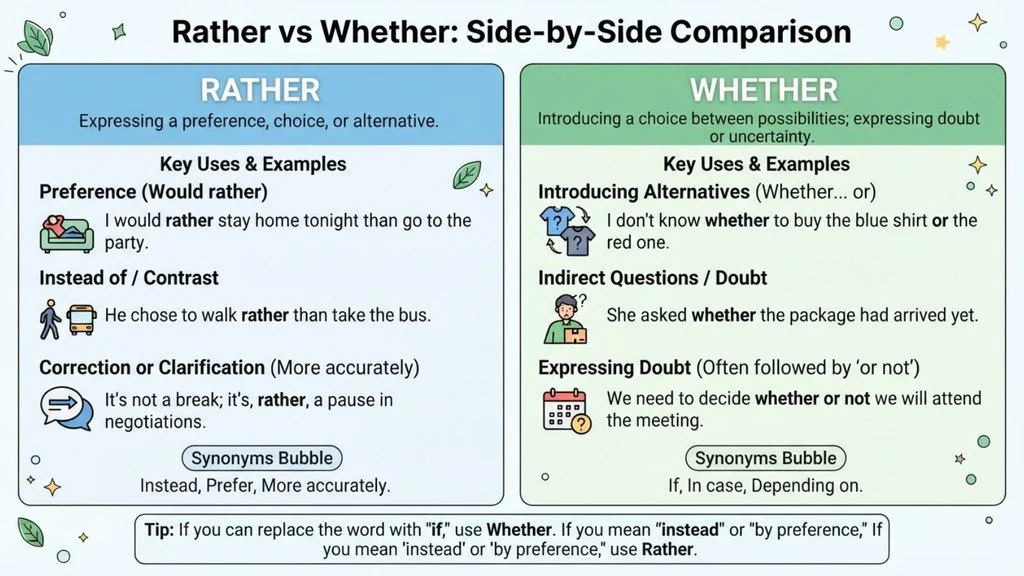 Rather vs Whether: Side-by-Side Comparison