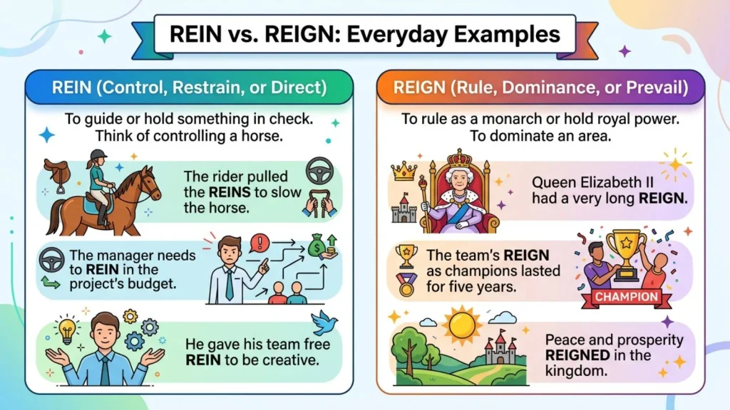 Rein or Reign in Everyday Examples