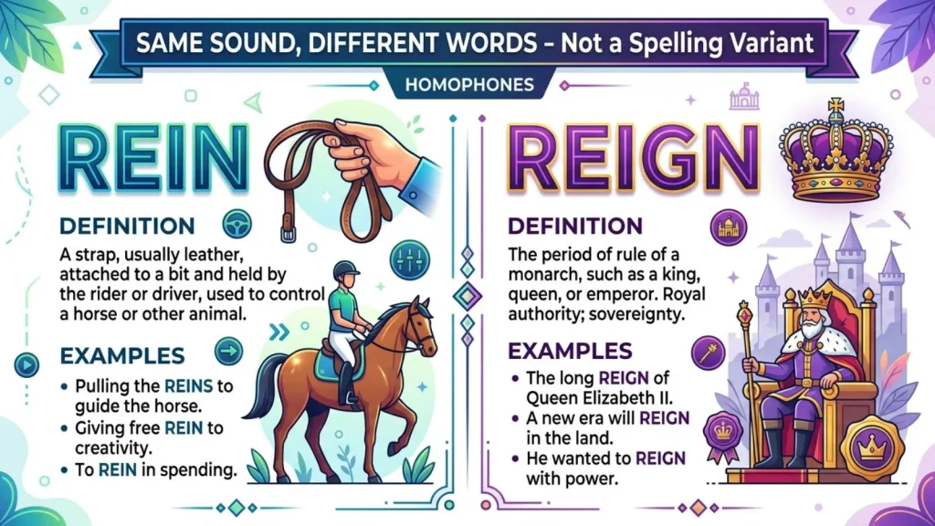 Same Sound, Different Words — Not a Spelling Variant Rein or Reign