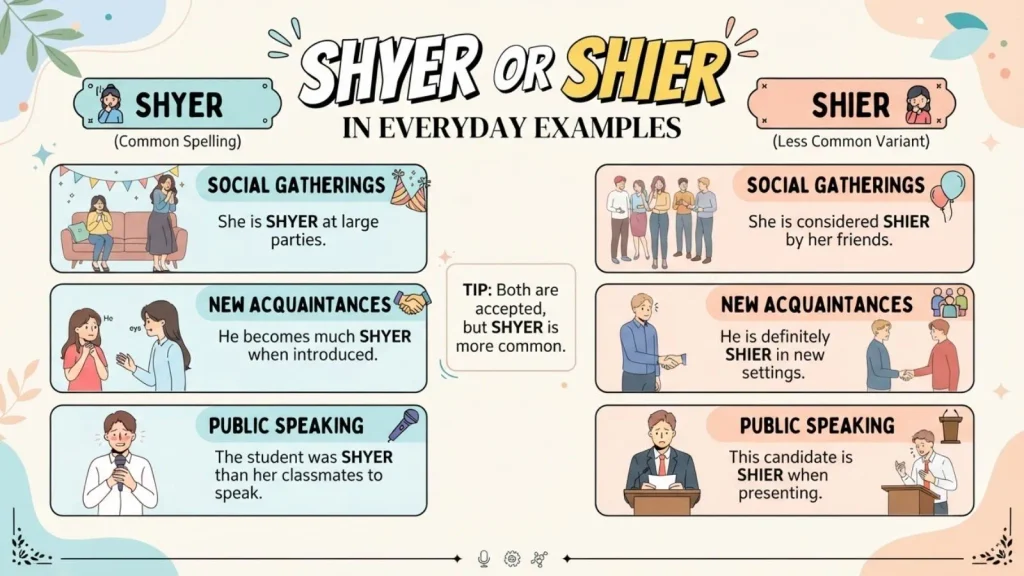 Shyer or Shier in Everyday Examples