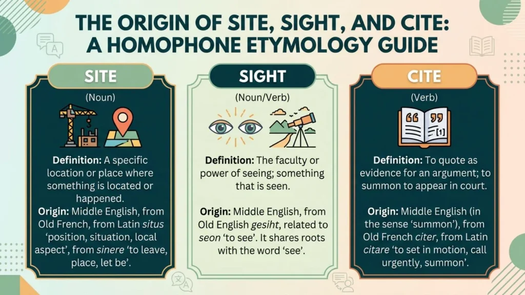 The Origin of Site, Sight, and Cite