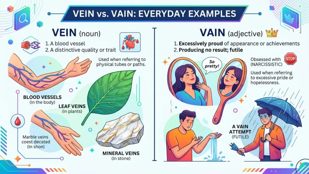 Vein or Vain in Everyday Examples