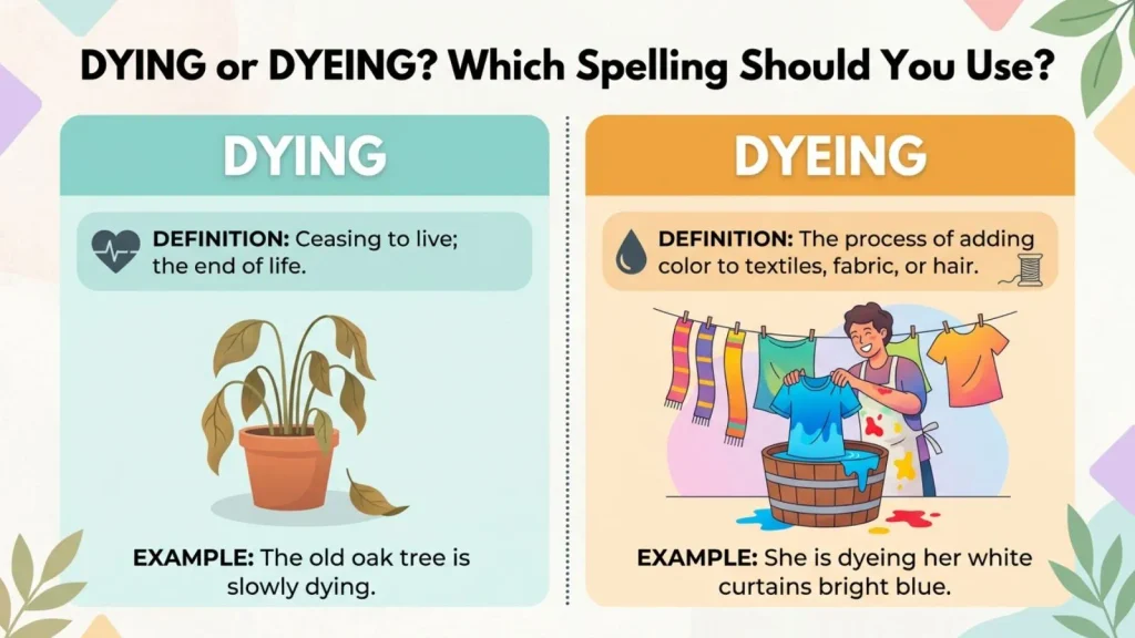 Which Spelling Should Use dying or dyeing ?