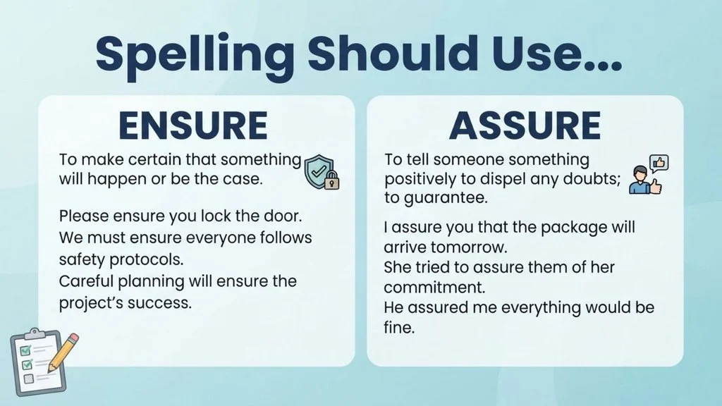 Which Spelling Should Use Ensure or Assure ?
