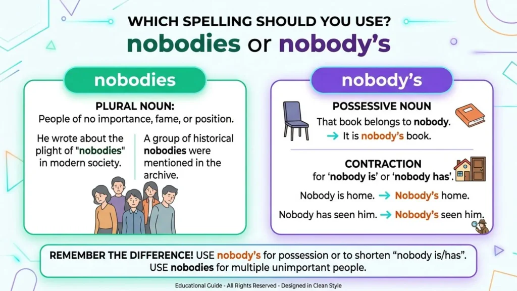 Which Spelling Should Use nobodies or nobody's ?