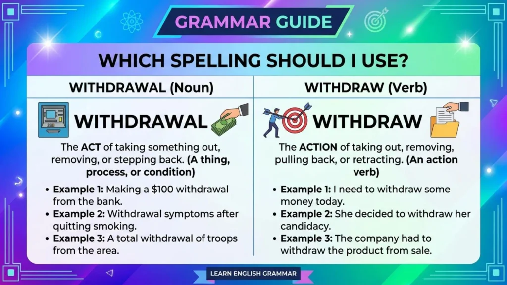 Which Spelling Should Use Withdrawal or Withdraw ?