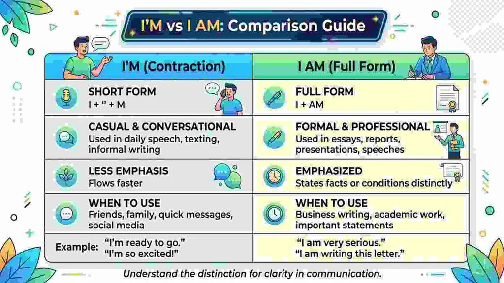 I'm vs I Am: Comparison Table